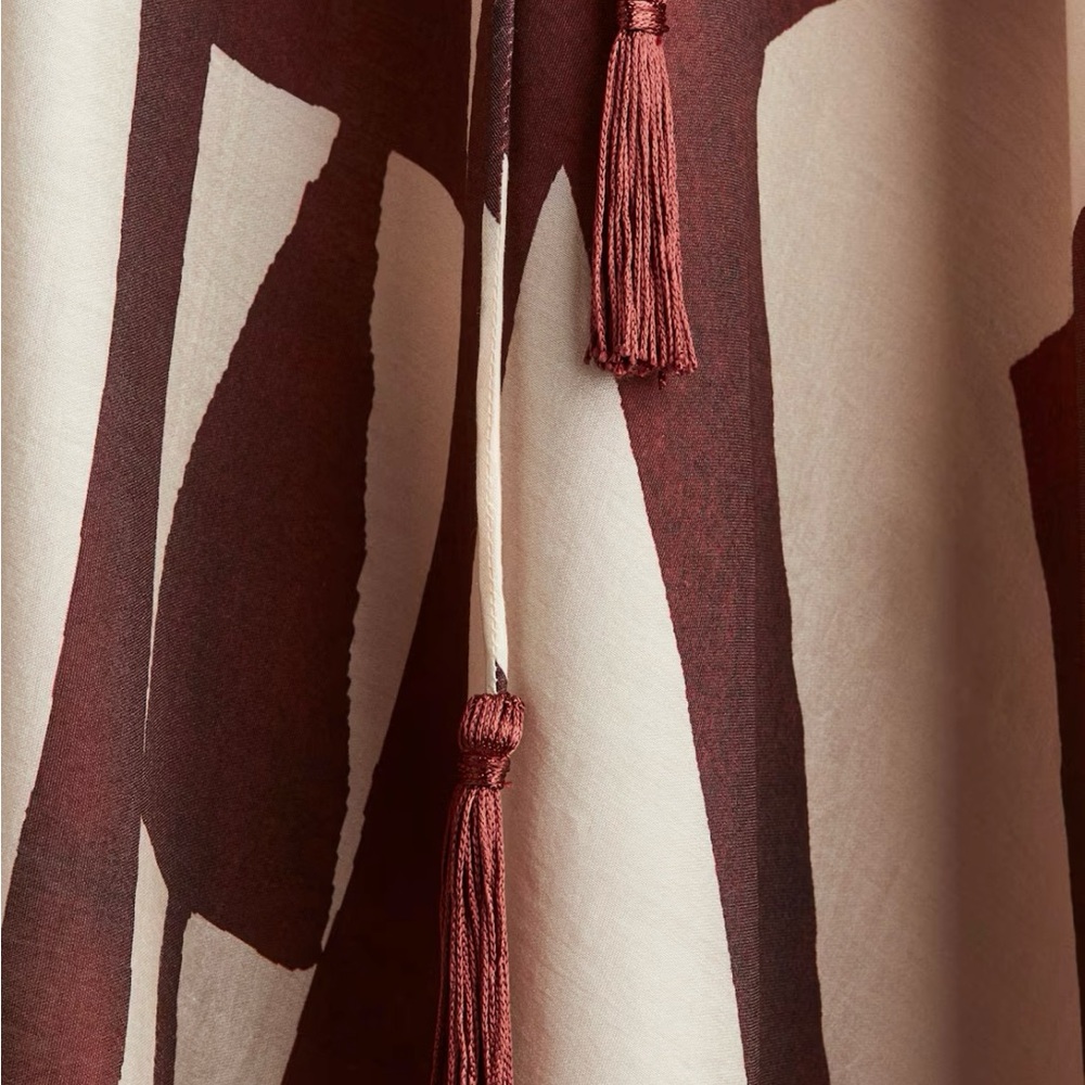 Abstract Red and Cream dress with Tassels